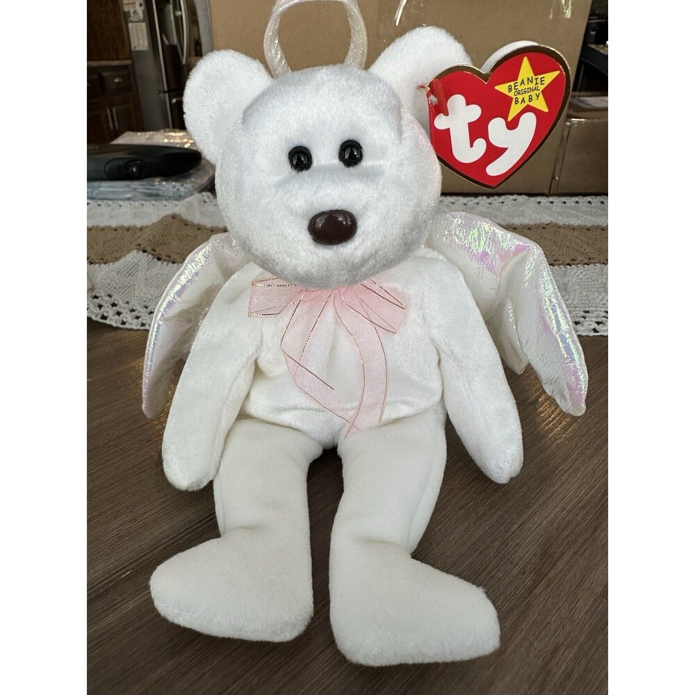 Ty Beanie Babies Halo The Angel Bear P.E. Pellets Mint Condition Brown Nose Rare
